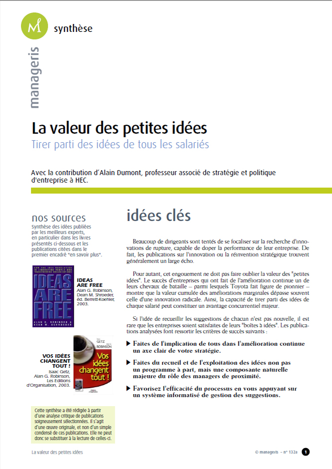 La valeur des petites idées